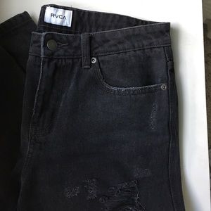 RVCA Mid Rise Relaxed Fit Distressed Black Jeans